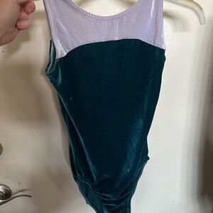 Green and White Velvet Leotard GK elite adult large